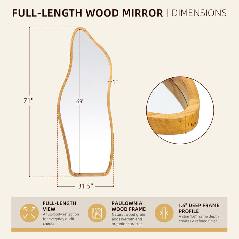 Cloud-Shaped Natural Wood Full Length Mirror