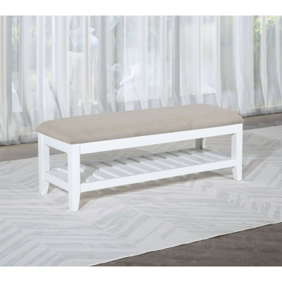 Kahn Upholstered Rectangular Bench With Shelf White by Beachcrest Home