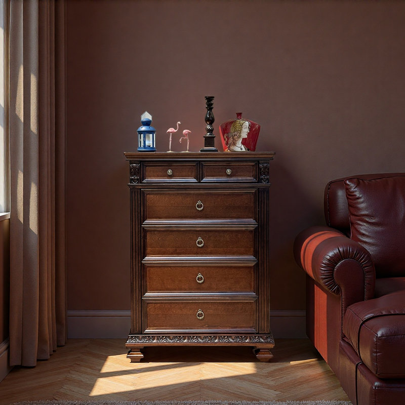Commode d'appoint sculptée couleur noyer