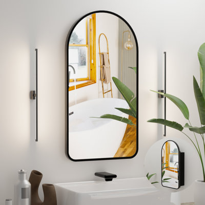Arched Bathroom Medicine Cabinet With Mirror, No Assembly Needed, Recessed Or Surface Mount Wall Storage Cabinet, Mirror Cabinet With Tissue Slot & 2x Magnifying Mirror