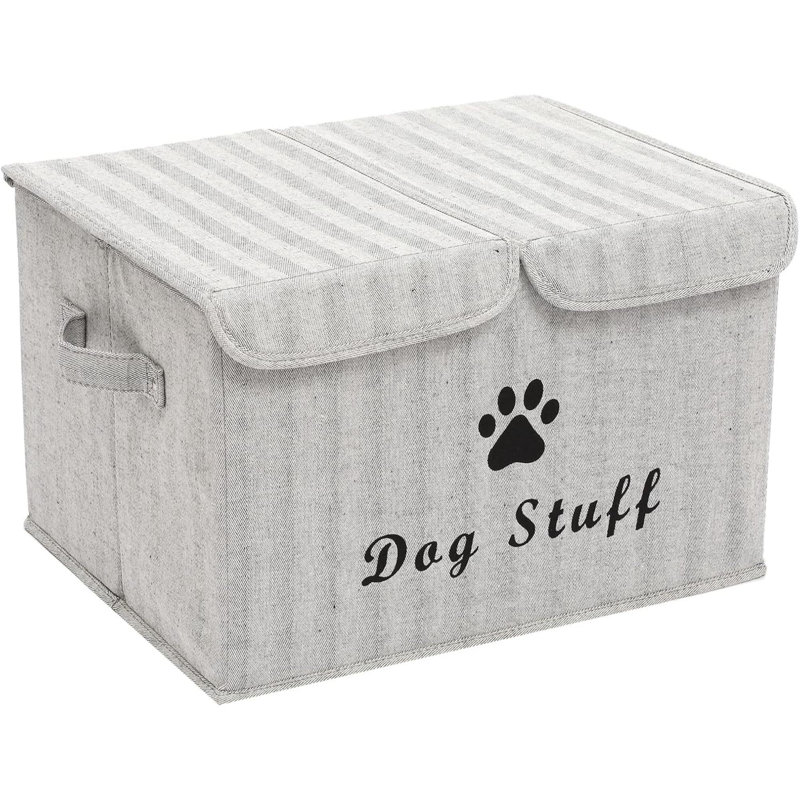 Large Dog Toys Storage Box Canvas Storage Basket Bin Organizer With Lid - Collapsible Linen Bin Ideal For Organizing Dog Cat Toys And Pet Stuff