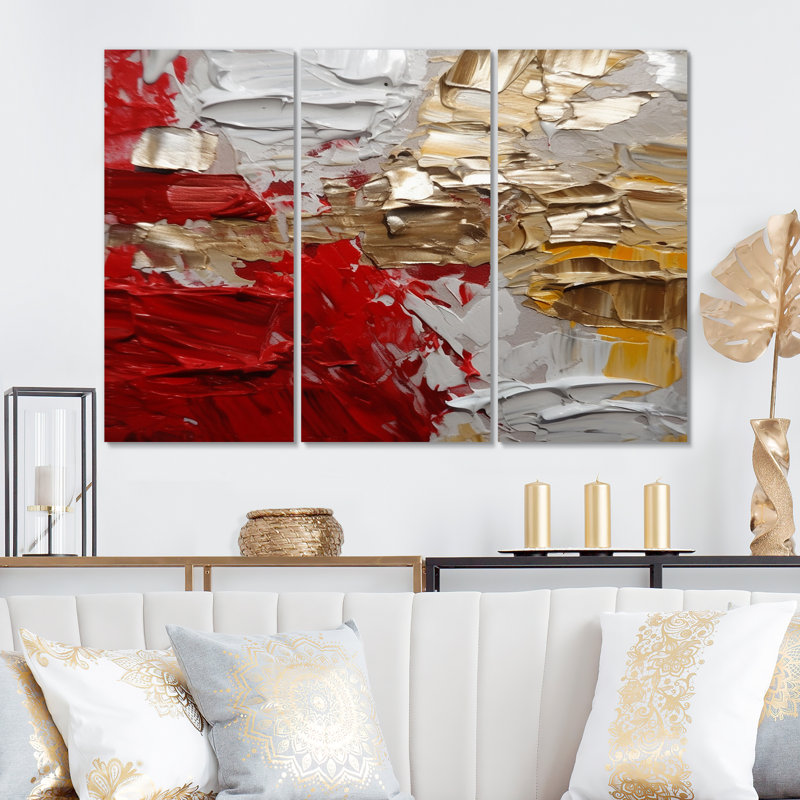 «Cardinal Sin Retro Delight Abstract Red & Gold», ensemble de reproductions d'art mural abstraites