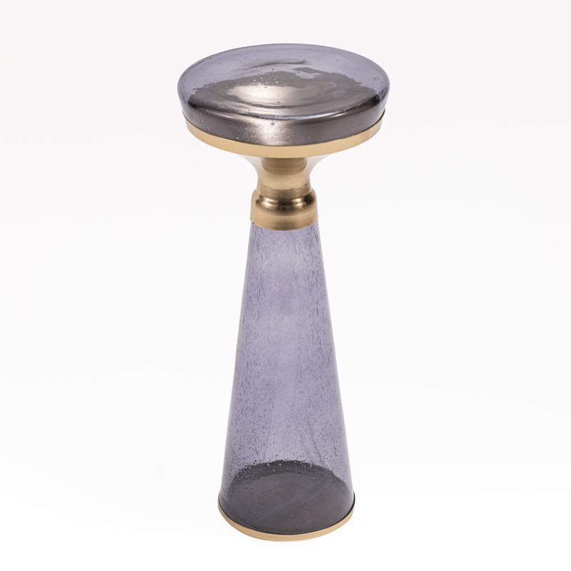 Modern Decorative Round Drink Table with Glass Base and Top with Gold Metal accent, Purple
