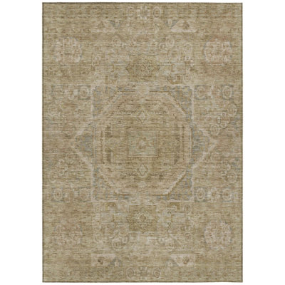 Tapis intérieur/extérieur lavable à médaillon beige et gris 90 x 150 cm