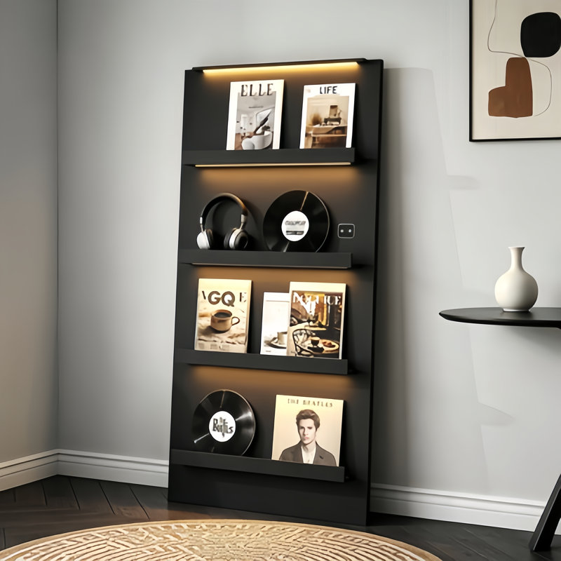 Étagère de présentation en vinyle 63 "avec lumières DEL et détecteur de mouvement 4 niveaux noir, Black