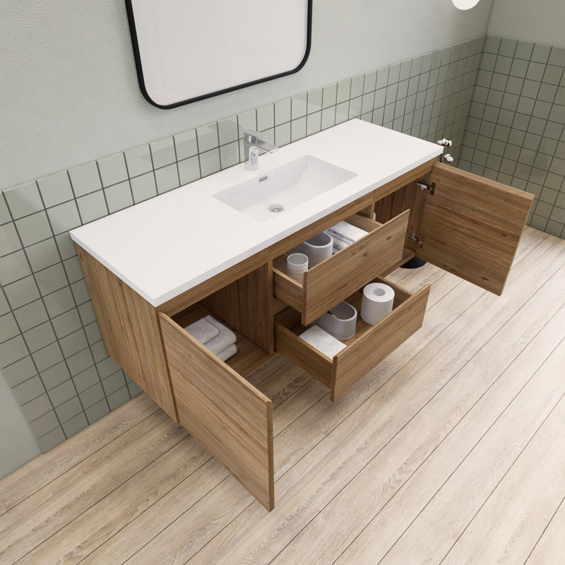 Alcester 59.2'' Single Bathroom Vanity with Resin Top, Natural Oak