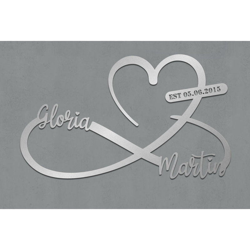 Décoration murale personnalisée en métal cœur et infini en métal pour la Saint-Valentin ou un cadeau de mariage, Oui