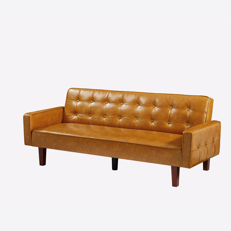 Canapé-lit à accoudoirs carrés en similicuir 74,4 po, Similicuir brun, L 74,4 po x H 29,13 po x P 32,67 po