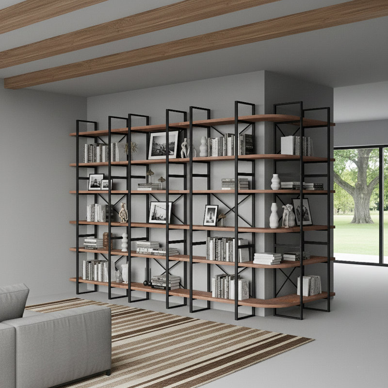 Bibliothèque modulaire industrielle avec extension d'angle