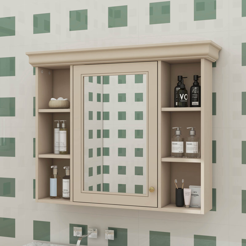 Armoire à pharmacie réfléchissante de 35 po x 28 po avec porte miroir, unité de rangement moderne avec 6 tablettes ouvertes