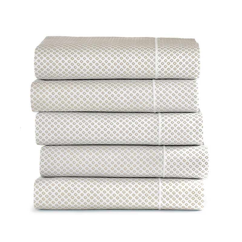 Emma 300 Thread Count Geometric Egyptian-Quality Cotton Sateen Fitted Sheet, Linen, King Fitted Sheet