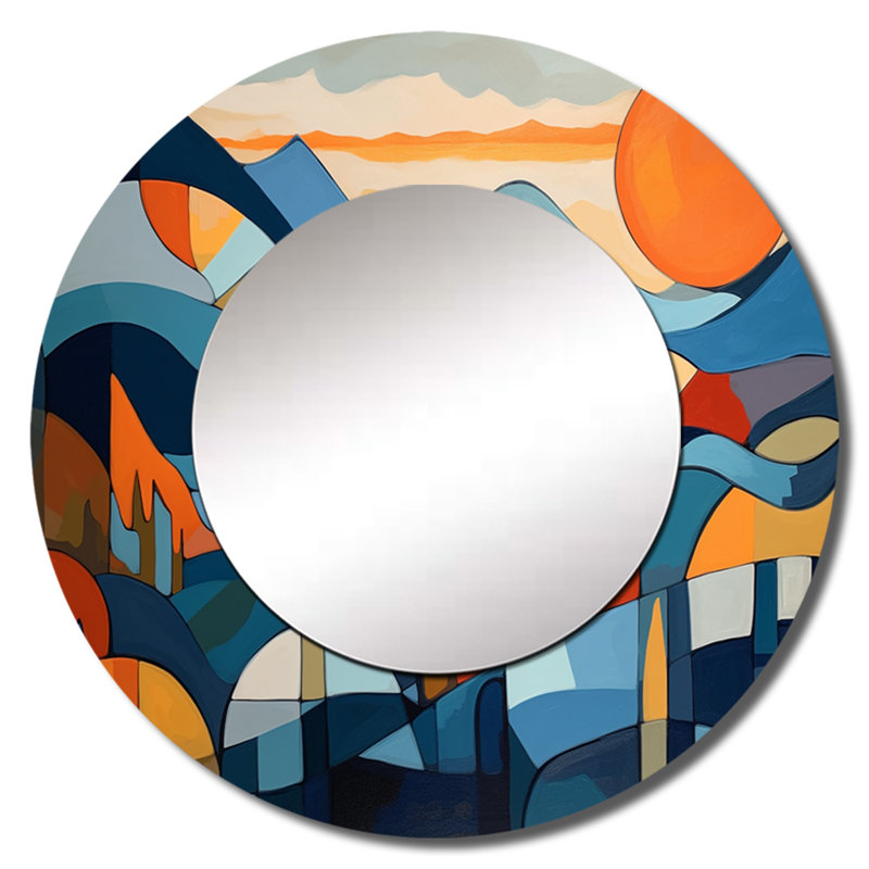 Miroir mural rond unique, Mid Century Century, 29 po x 29 po