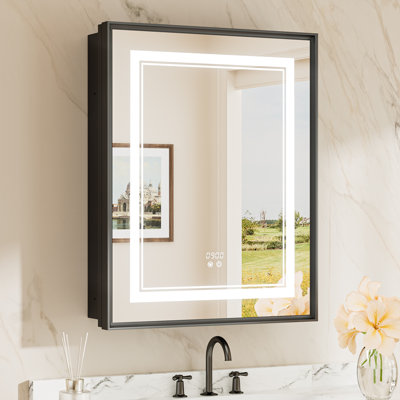 Kassady Recessed & Surface LED Lighted Bathroom Medicine Cabinet, 3-Color, 2 Outlets, Defog Mirror