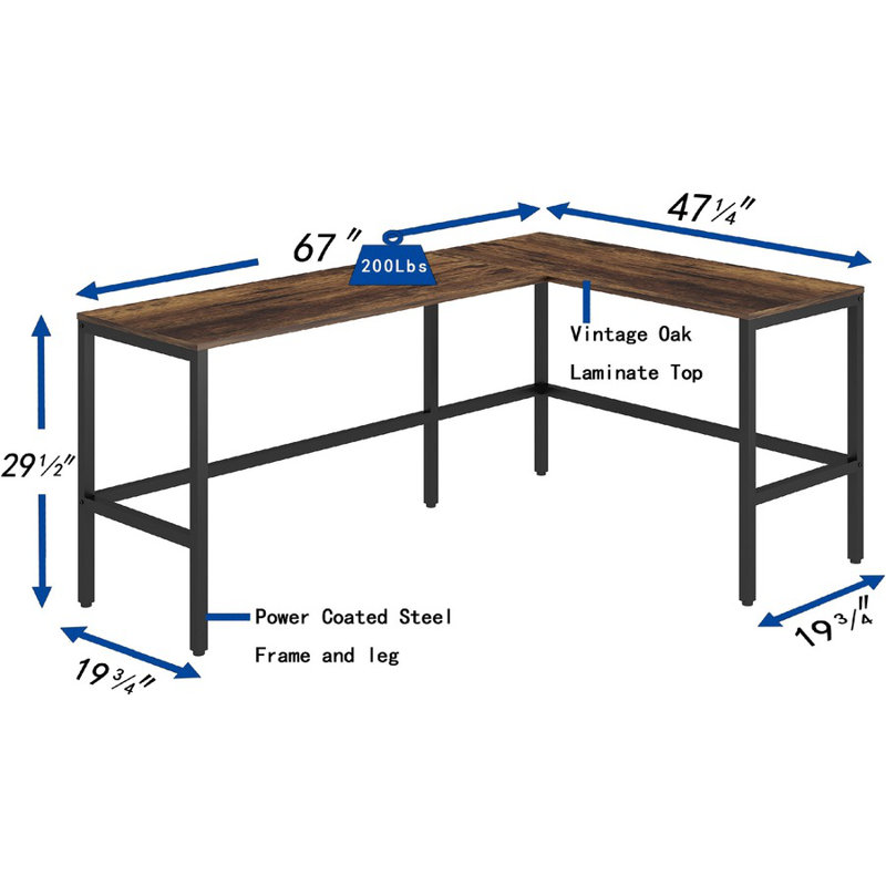 Soho L-Shaped Metal Base Writing Desk