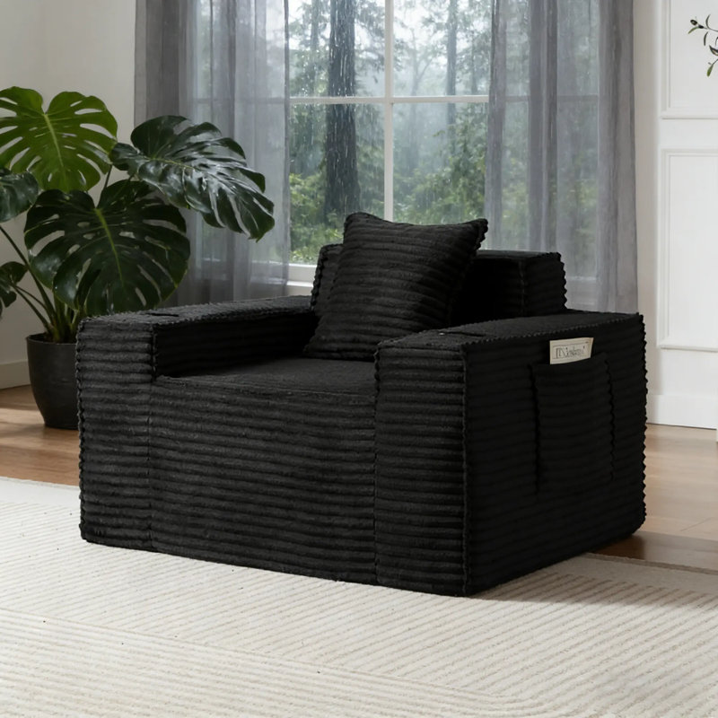 Luxury Compression Support Single Sofa for Small Spaces, Modern Ready-to-Use Chair, Black