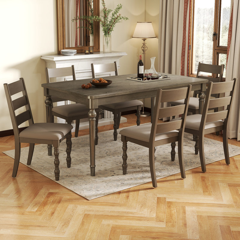 Rectangular Rustic Dining Set With Upholstered Ladder Back Chairs, Farmhouse Kitchen Table Set, Beige/Black, Gray