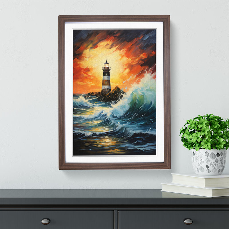 Lighthouse Action No.3 - Single Picture Frame Print on Wood, Walnut, 34cm H x 25cm W x 2cm D