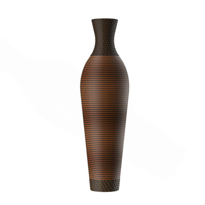 Hand-Woven Pvc Rattan Floor Vase, 39 Inch Tall Black Gray Decorative Vase For Home Decor, Farmhouse Boho Style Vase For Living Room, Entryway, Office (5.5In Top Diameter)