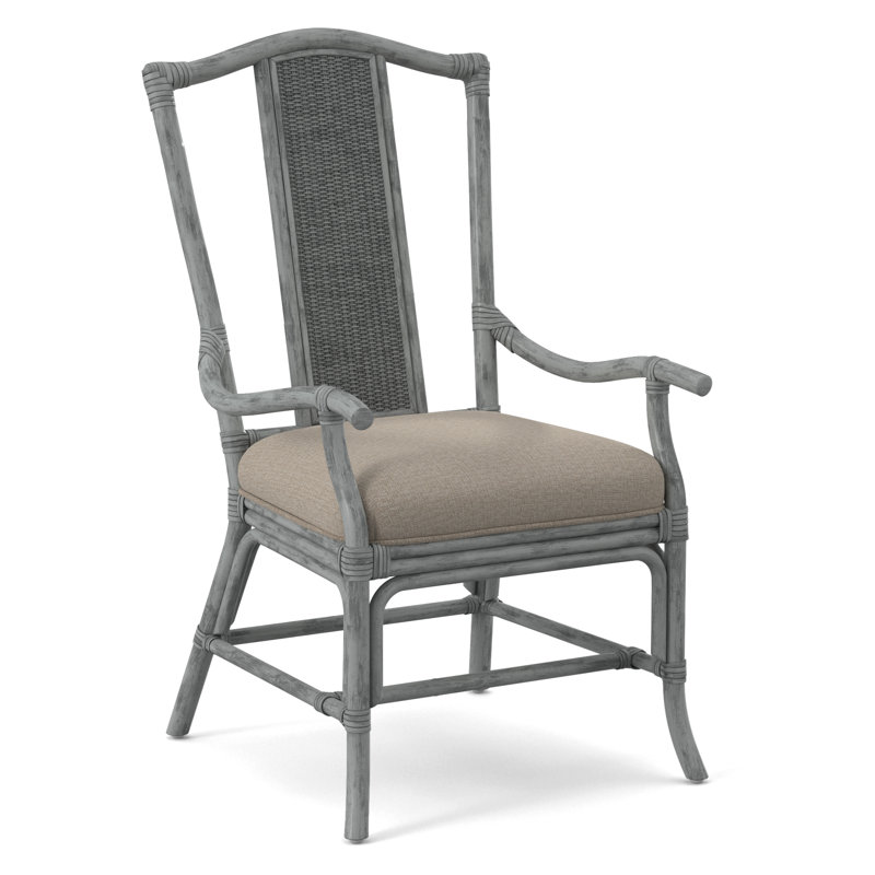 Drury Lane Slat Back Dining Arm Chair, Beige Performance Fabric; 0851-73, Nickel
