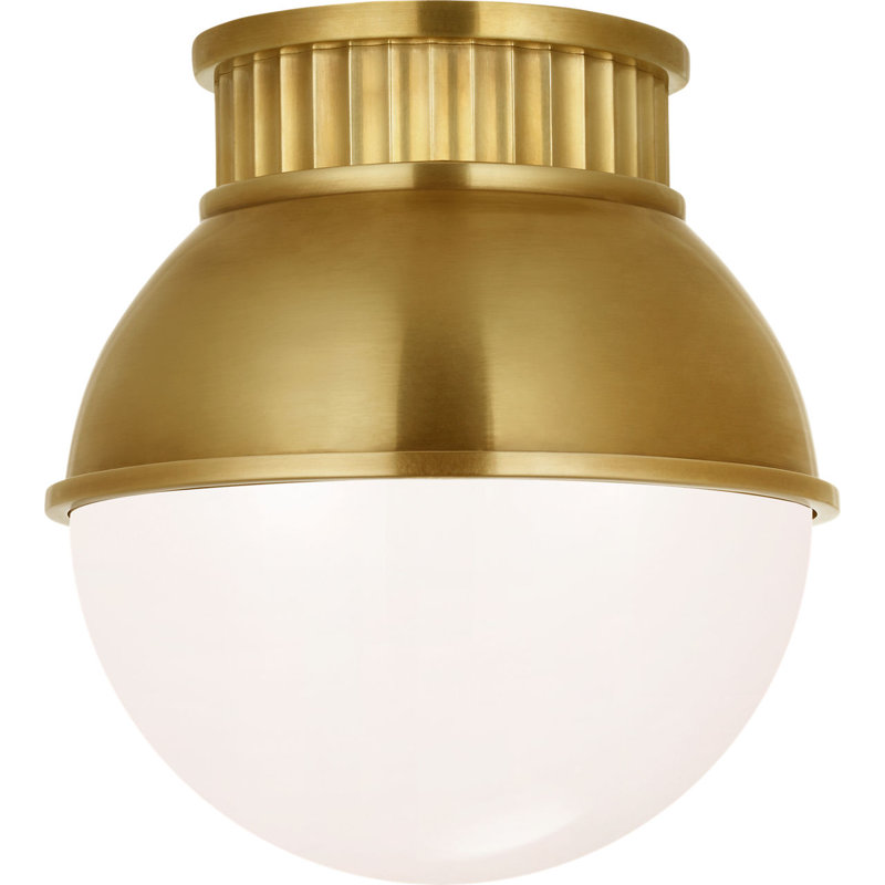 Cavill Flush Mount with Natural Brass Hood and White Glass, 8.5" H x 8" W x 8" D, Natural Brass
