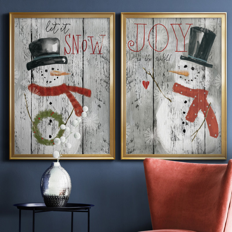 «Let It Snow Snowman», ensemble de 2 reproductions d'art textuel, H 26,5 po x l 73 po x P 1,5 po, Toile encadrée dorée