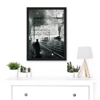 Travel Railway Tracks 1912 Soot Steam Train Locomotive Drawing Moody 1 Piece Single Picture Frame Wall Art