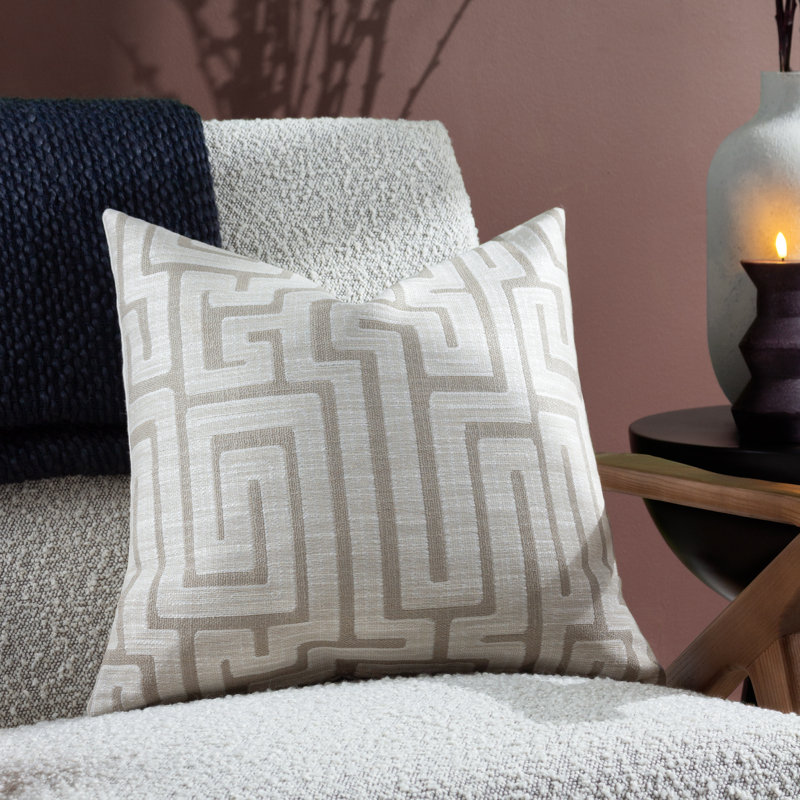 Moneik Geometric Square Cushion, Ecru