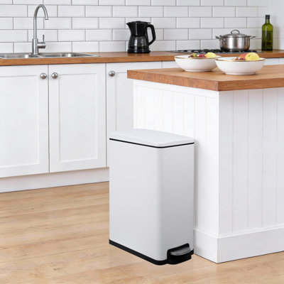 Poubelle de cuisine mince en acier inoxydable 12 gallons, poubelle à pédale rectangulaire 45L avec seau intérieur amovible, blanc