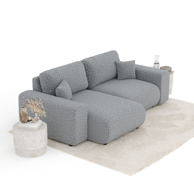 Corner Sofa with square arms, Grey Boucle