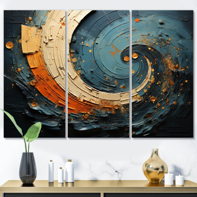 «Orange Teal Abstract Spirals II», impression sur toile tendue 3 pièces