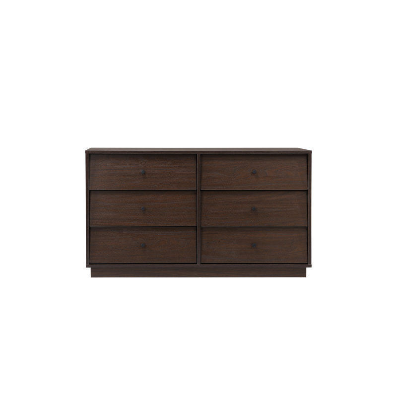 Commode 6 tiroirs 46,9 "de long en noyer foncé 6 tiroirs - panneau arrière uni, Brun