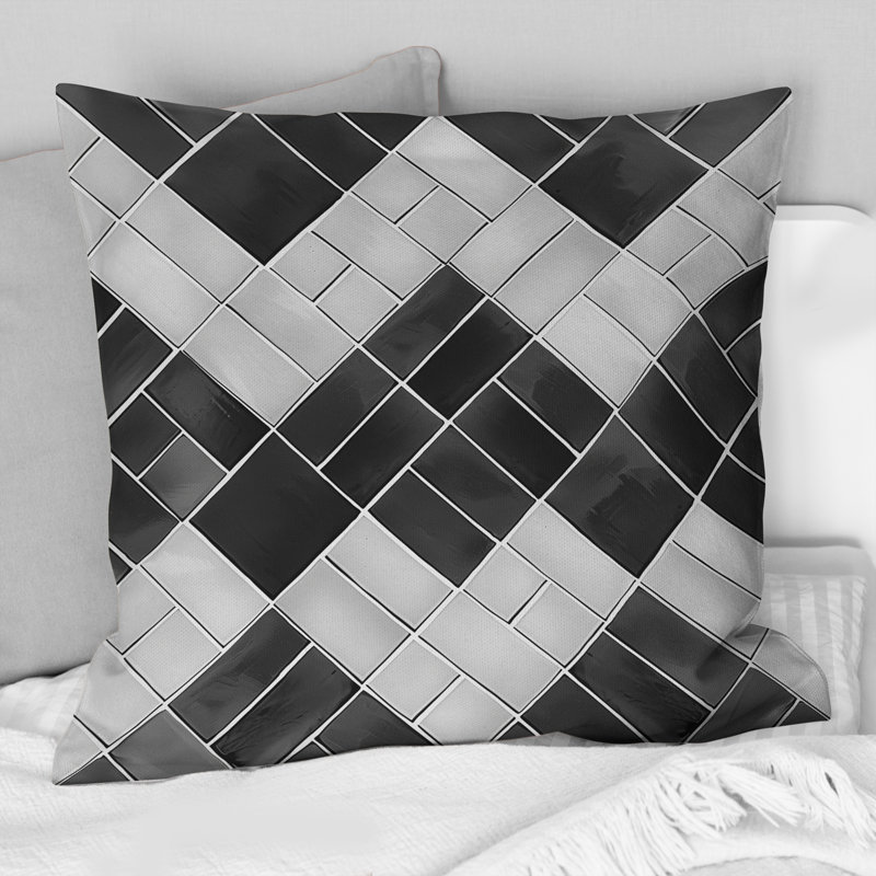 Black Herringbone Print - Transitional Throw Pillow, 16"H x 16"W