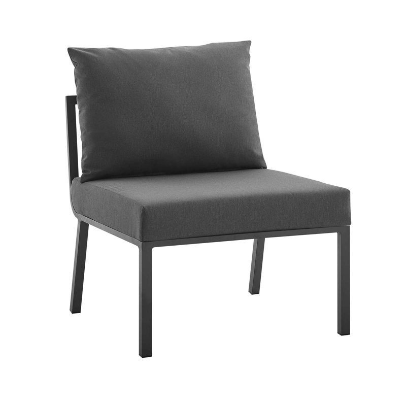 Riverside Outdoor Patio Aluminum Armless Chair with Sunbrella Cushions, Gray Charcoal