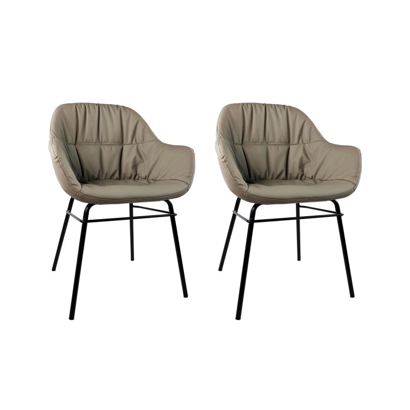 Ensemble de chaises de salle à manger rembourrées, similicuir, structure en métal, style moderne (froissé), Kaki