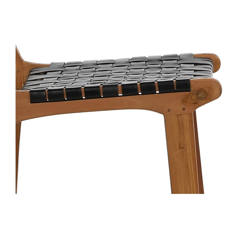 24" Counter Stool, Black Leather/ Natural Wood Frame