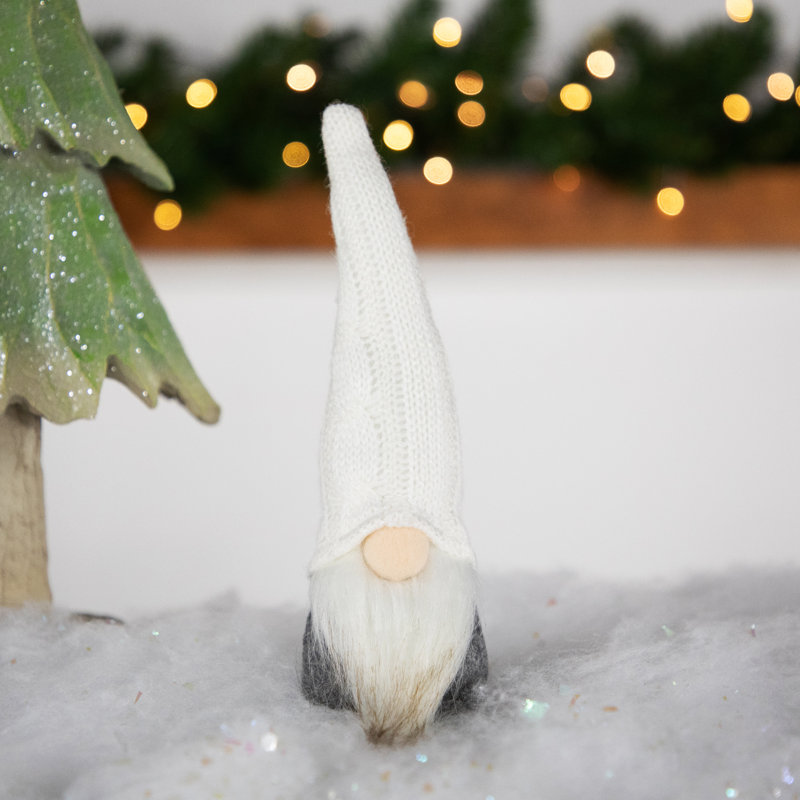 Décoration de Noël 7,5 po tête de gnome blanche et grise avec chapeau au crochet