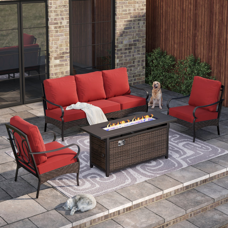Ensemble de conversation pour patio 5 personnes avec table foyer , Rouge