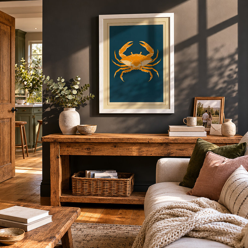 Golden Crab Geometric - Framed Print, A2 - 59.4 x 42.0 cm, White