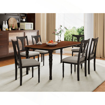 7-Piece Dining Table Set, 60Inch To 78Inch Extendable Wood Dining Table With Removable Leaf, Kitchen Table Set With 6 Upholstered Side Chair, Dining T by Latitude Run