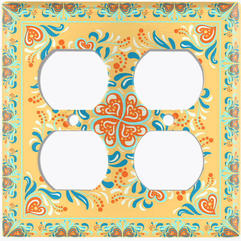 Patterned 2 - Gang Duplex Outlet Standard Wall Plate, Yellow