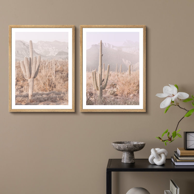 «Southwestern Cactus Desert», œuvre d'art moderne, affiches encadrées, salle de bain, petit art mural, Naturel / naturel