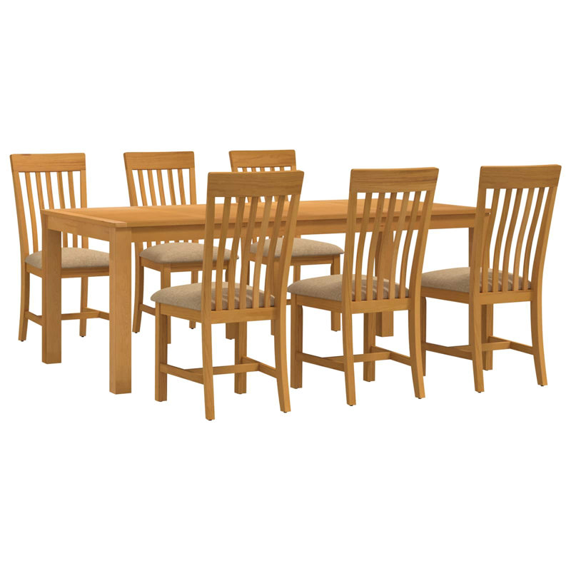 6 -Person Oak Solid Wood Dining Set, 75cm H x 200cm W x 100cm D, Beige, Beige, Beige, Beige