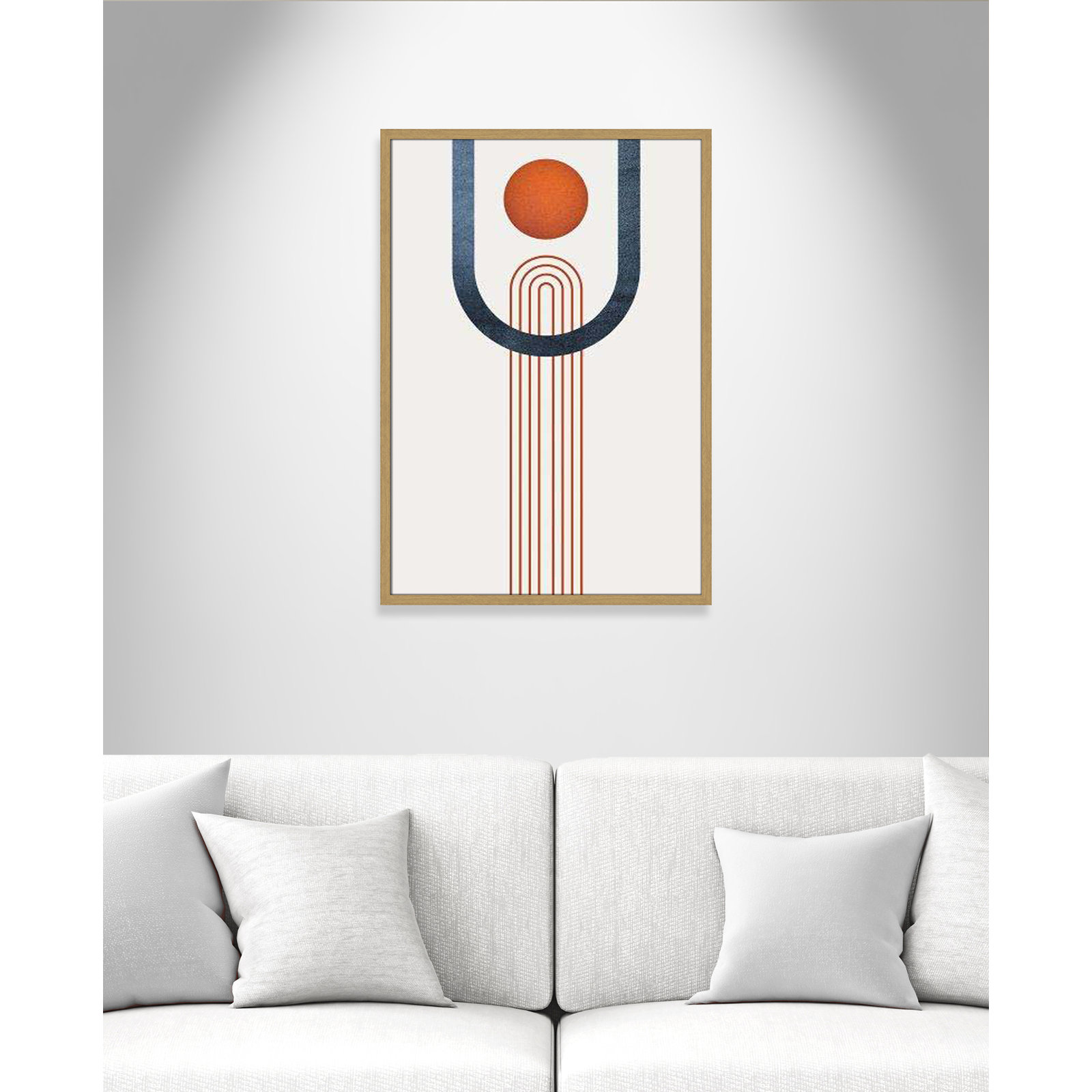 Minimalist Mid Century Orange Navy III By Urban Epiphany - Framed Art Full Bleed, 35.5" H x 25.5" W x 0.75" D, Brown