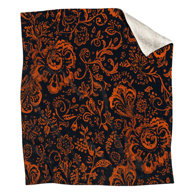 Orange Floral Pattern Blankets, 50in W x 60in H