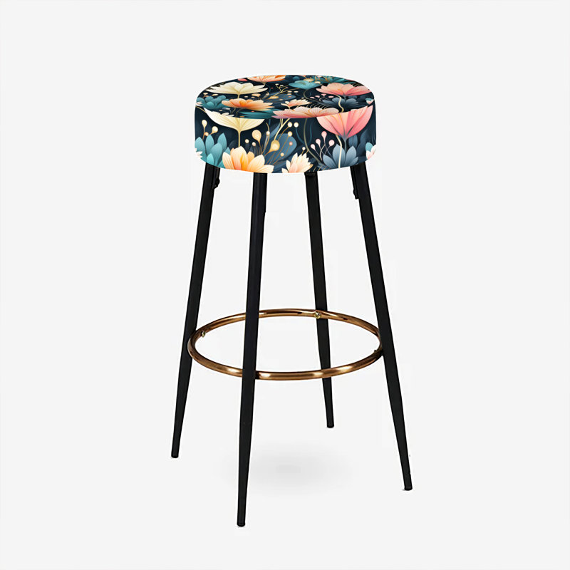 Elodea - Ensemble de 2 tabourets de bar à imprimé, Corail et vert floral élégance fantaisie