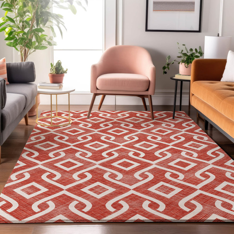 Tapis rouge Cerrito lavable à la machine de qualité supérieure, Rectangle 2 pi 6 po x 3 pi 10 po