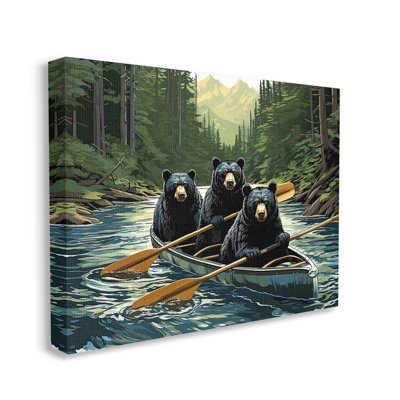 «Woodland Canoeing Bears», art mural sur toile par Jim Baldwin