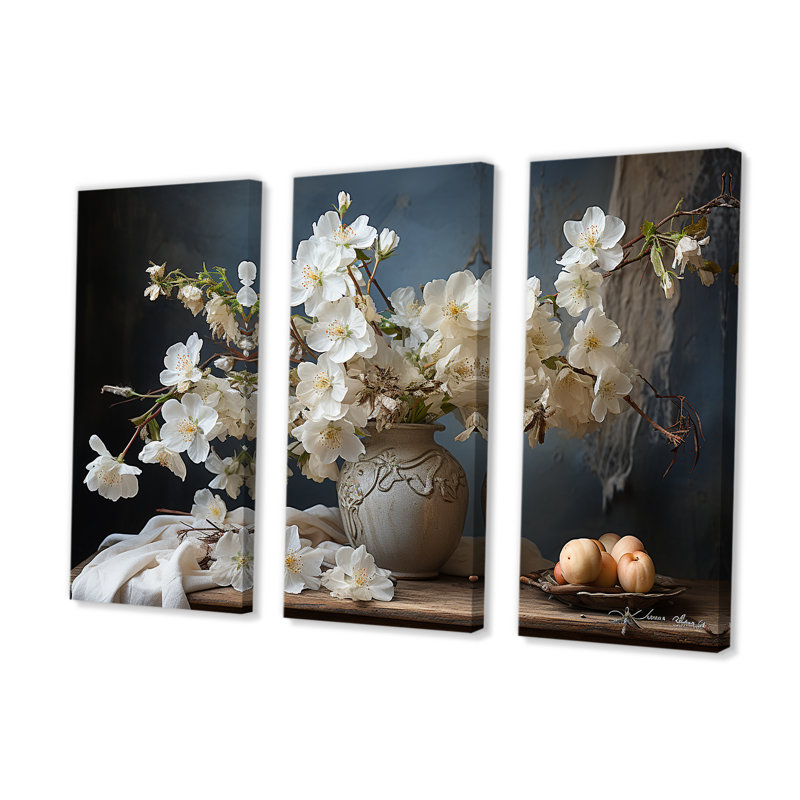 Bouquet de fleurs de pommier nature morte - ensemble de décoration murale, H 28 po x l 36 po
