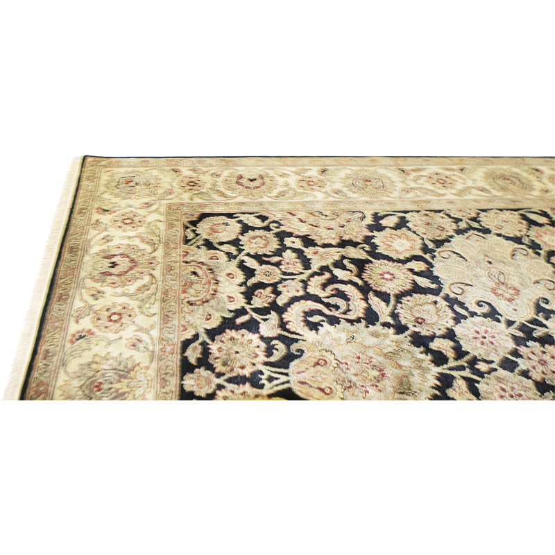 Tapis noir et doré de haute qualité noué à la main