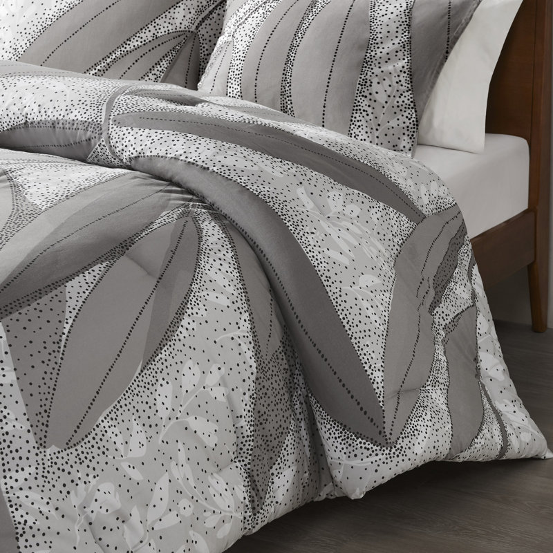 Édredon gris double / grand en coton botanique de 3, rembourrage et 2 taies décoratives, en coton, avec étiquette, lavable à la machine pour un entretien facile